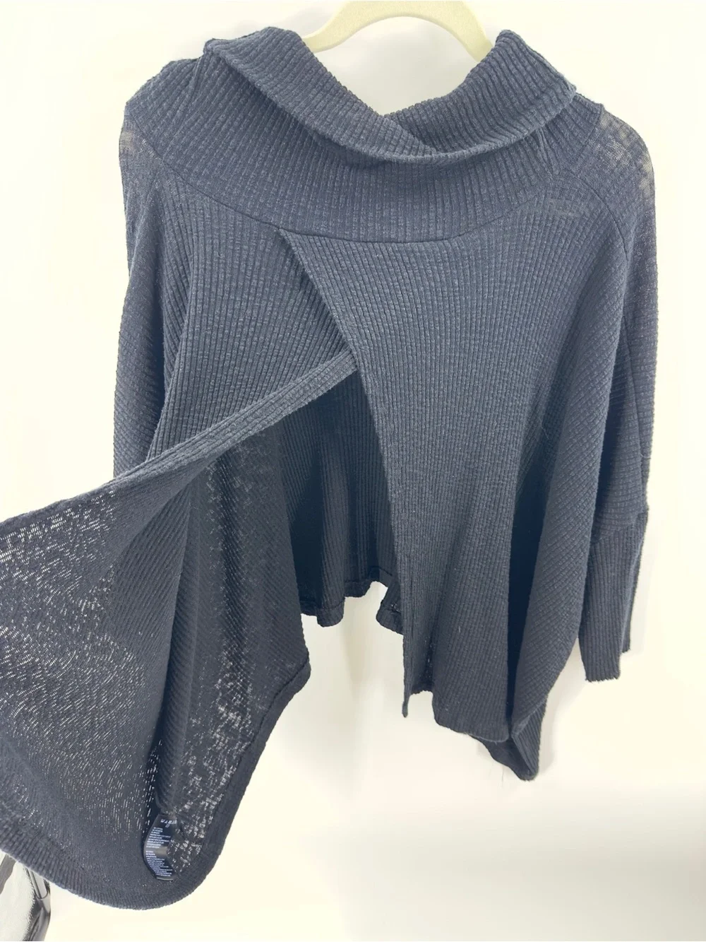 Free People Beach World Traveler Split Back Top Size Medium Cowl Neck Boho Black